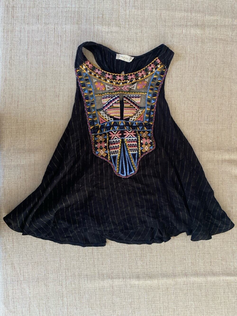 Altar’d State Black Embroidered Tank Top S